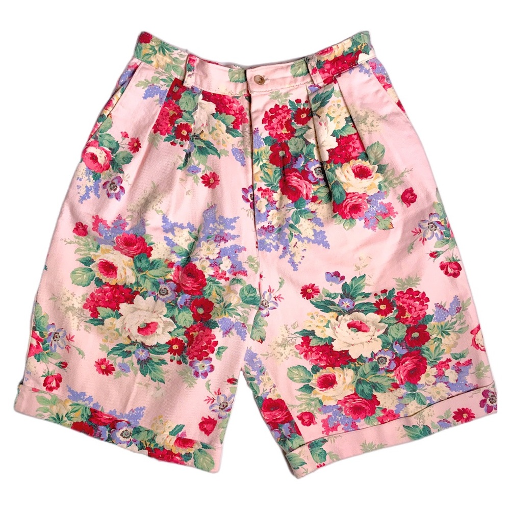 Vintage Pink Floral Pattern High Waisted Short M